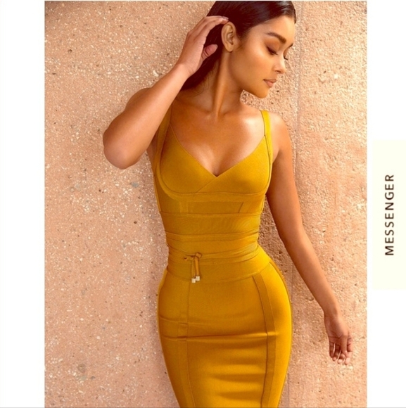 House of CB London BELICE GINGER TIE WAIST BANDAGE DRESS - Picture 6 of 13